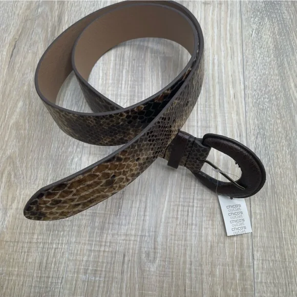 CHICOS real leather crocodile pattern belt brown tan - Picture 7 of 11